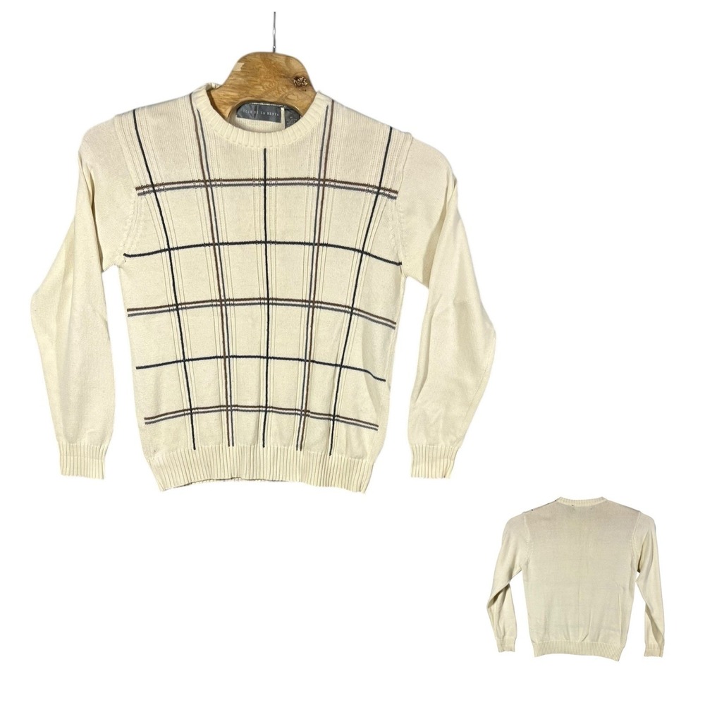 Oscar‎ de la Renta Knit Dad Grandpa Sweater Mens M  100% Cotton Window Pane